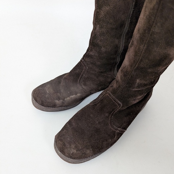 70’s Shearling Suede Boots Calf Height Fitted Vintage Chunky Lined Insulated - Picture 7 of 11